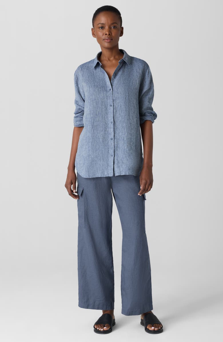 Eileen Fisher Classic Longline Organic Linen Chambray Button-Up Shirt, Alternate, color,