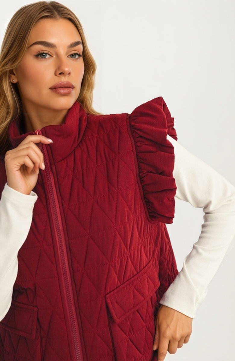 Knit and Lounge Quilted Ruffle Shoulder Vest, Alternate, color, 