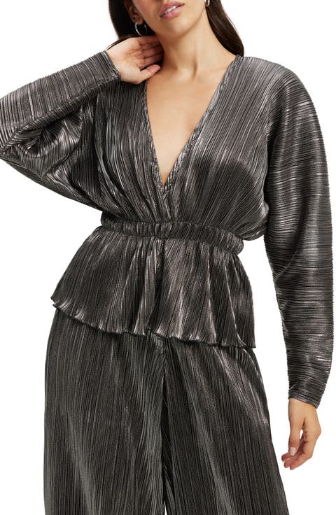 Plissé Deep V-Neck Dolman Sleeve Top (Regular & Plus Size)
