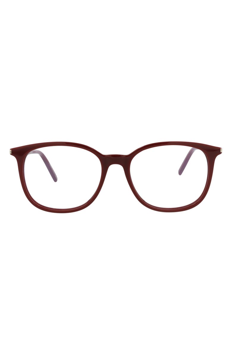 Saint Laurent 52mm Round Optical Glasses, Main, color, Burgundy Burgundy Transparent
