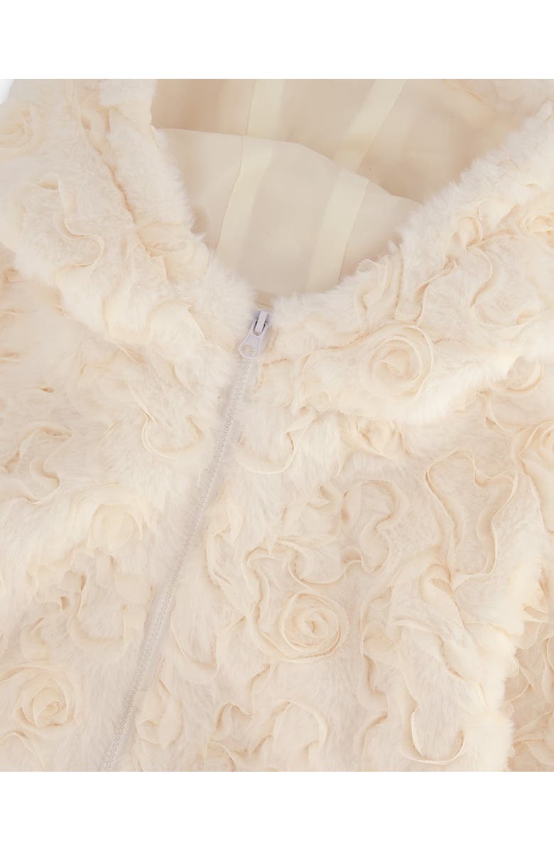Deux par Deux Little Girl's Embroidered Faux Fur Cardigan Off White, Alternate, color, 