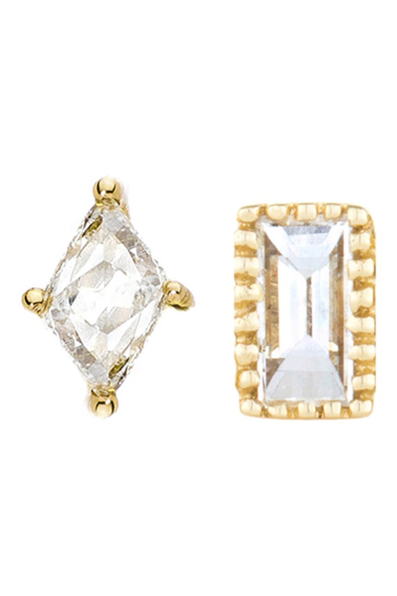 Baguette Marquis Diamond Mismatched Stud Earrings, Main, color, YELLOW GOLD/ DIAMOND