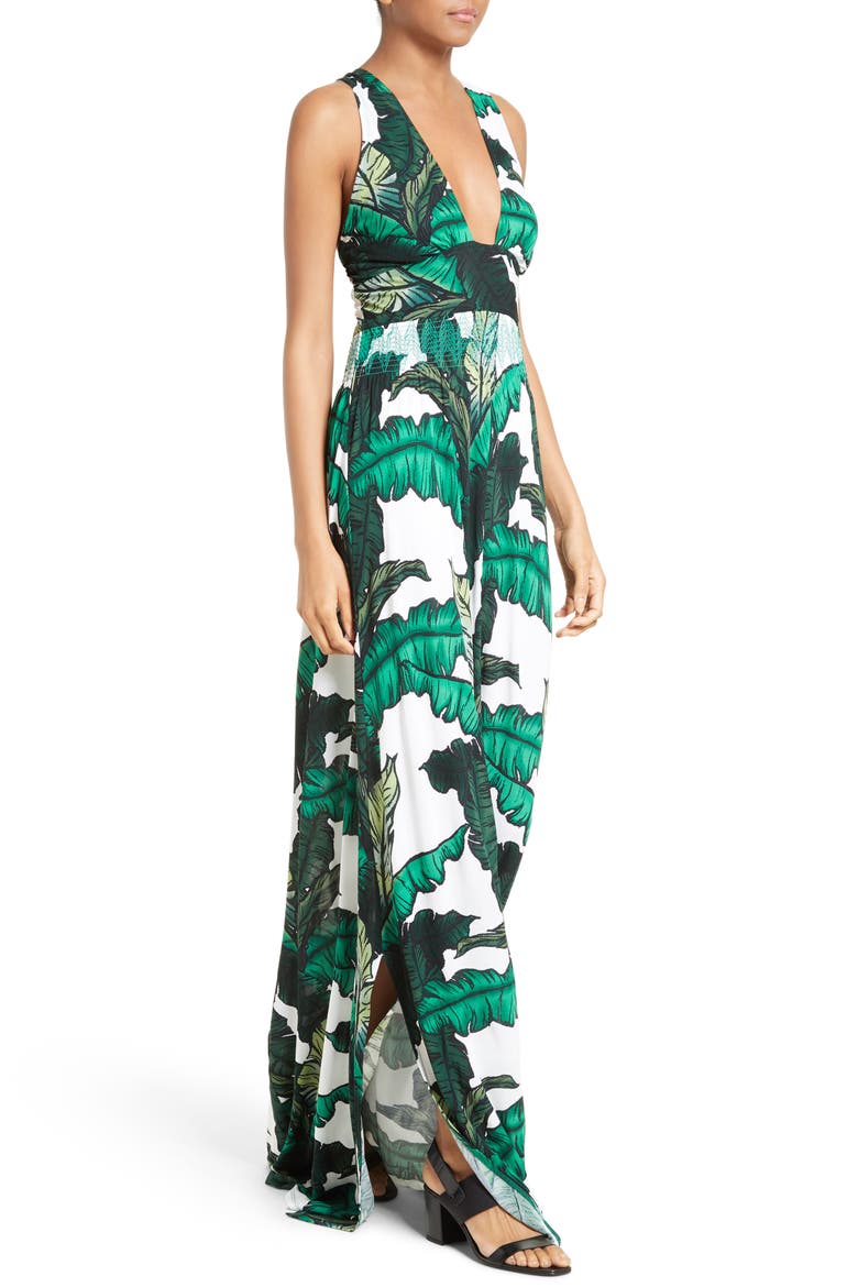 Print Jersey Crisscross Maxi Dress, Alternate, color, GREEN LEAVES