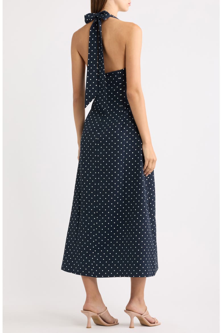 Polka Dot Fit & Flare Halter Neck Midi Dress, Alternate, color, NAVY POLKA DOT