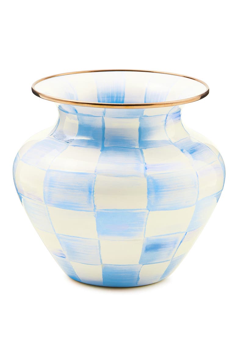 Sky Check Large Enameled Steel Vase, Main, color, SKY CHECK