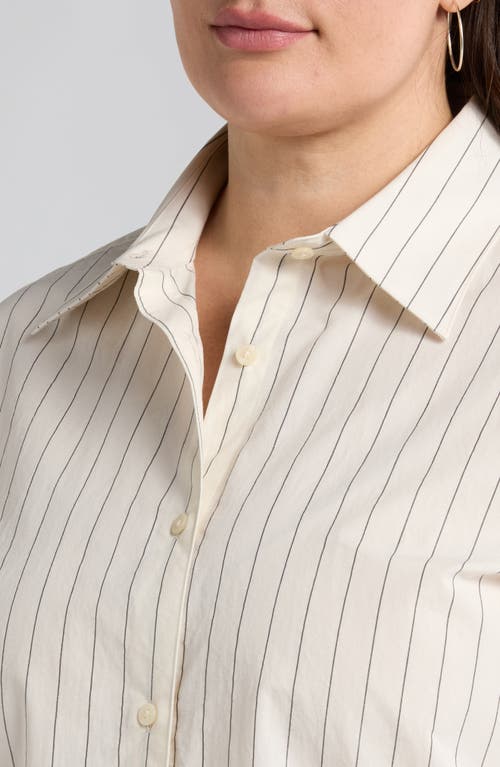 Nordstrom Pinstripe Button-up Shirt In Ivory- Black Penny Stripe