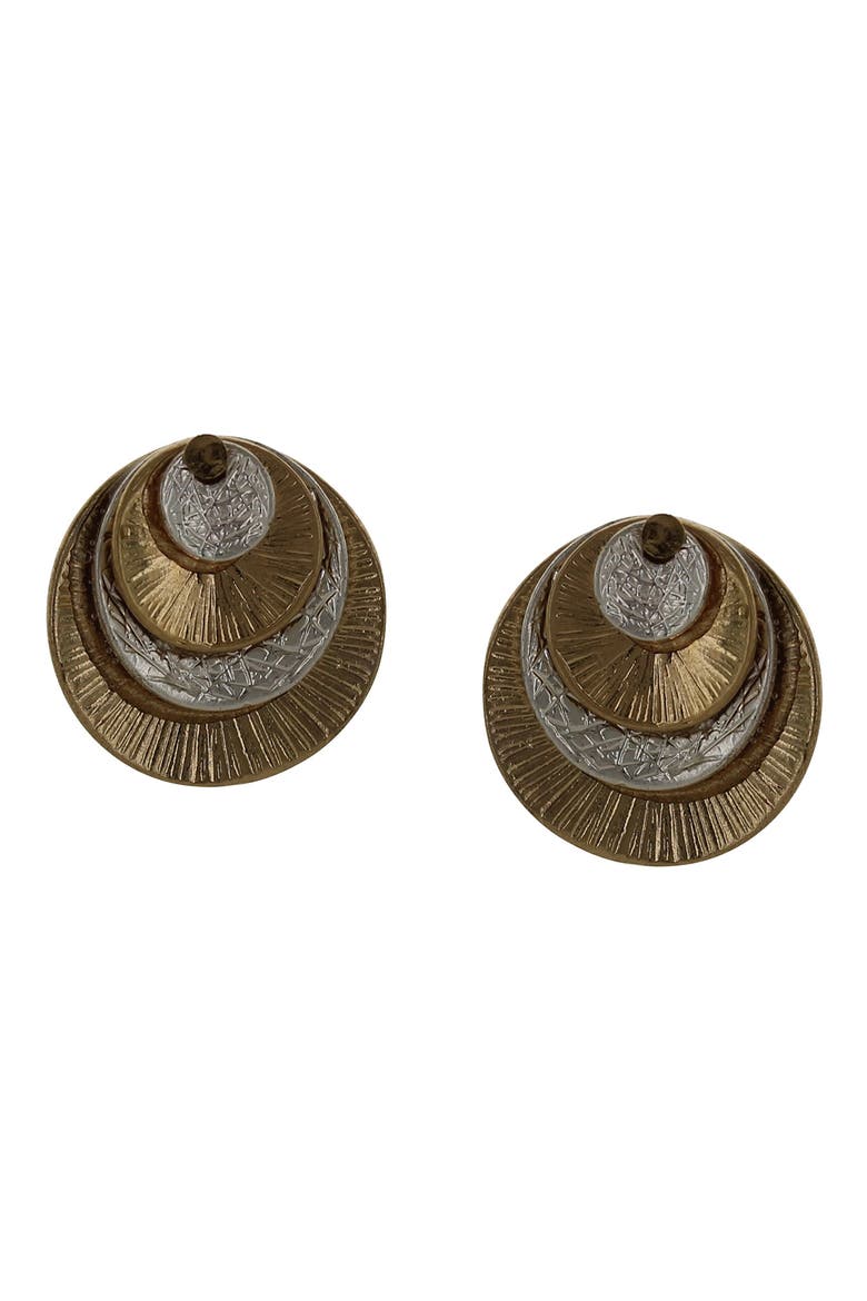 Dani Disc Drop Earrings, Main, color, WORN GOLD / SILVER