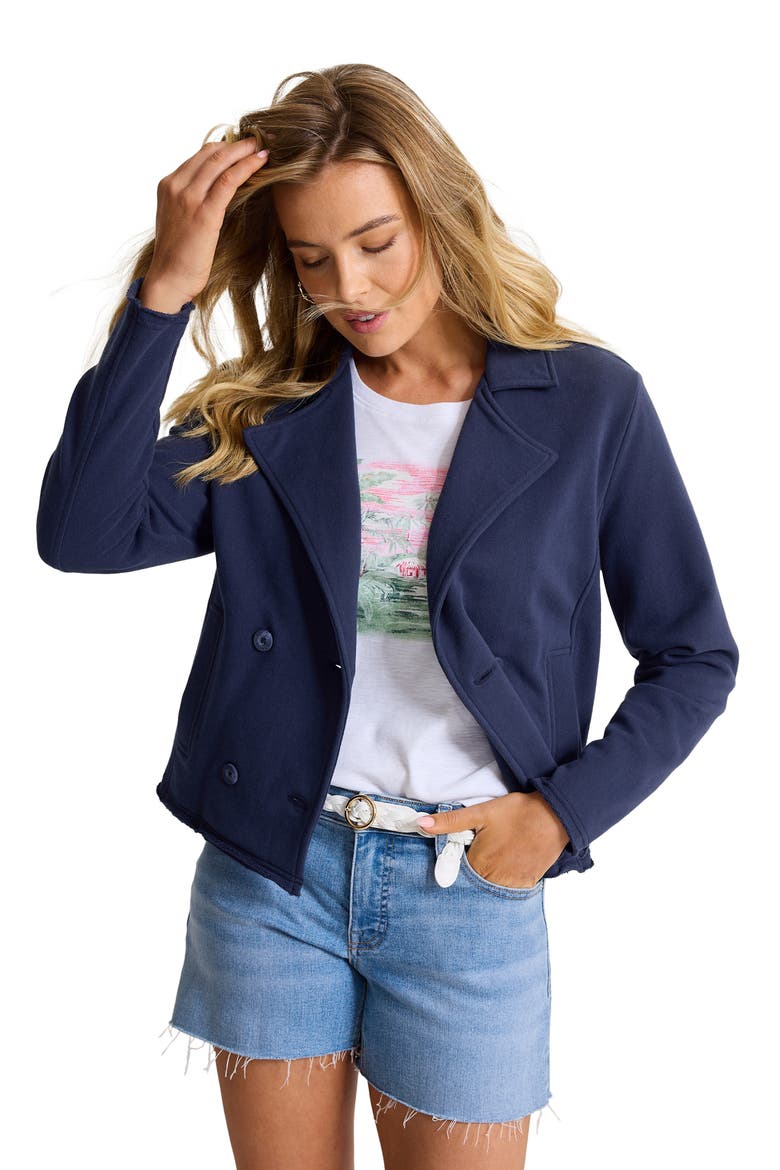 Marina Del Mar Double Breasted Crop Fleece Jacket, Alternate, color, COASTLINE