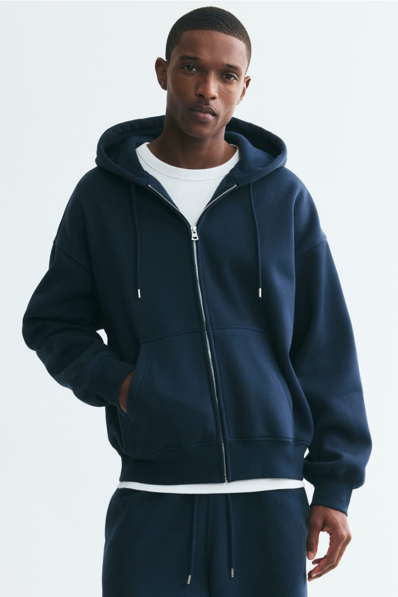 Oversized-Fit Hooded Jacket, Alternate, color, Navy blue
