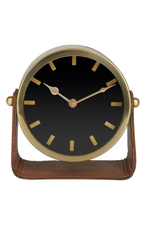 Gold Stainless Steel Clock with Faux Leather Stand