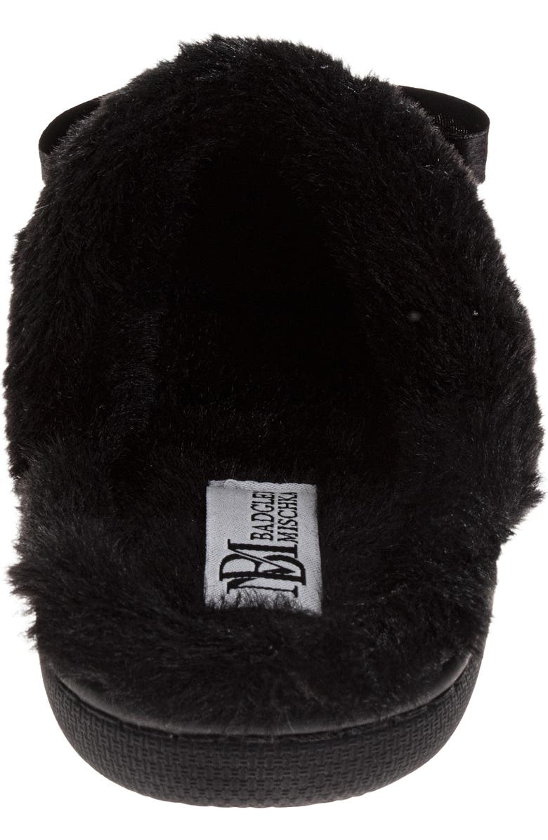 BADGLEY MISCHKA Faux Fur Rhinestone Scuff Slipper, Alternate, color, Black