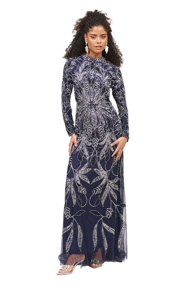 MARYISA Occasion Modest Embellished Sequin Beaded Evening Maxi Dress, Main, color, 