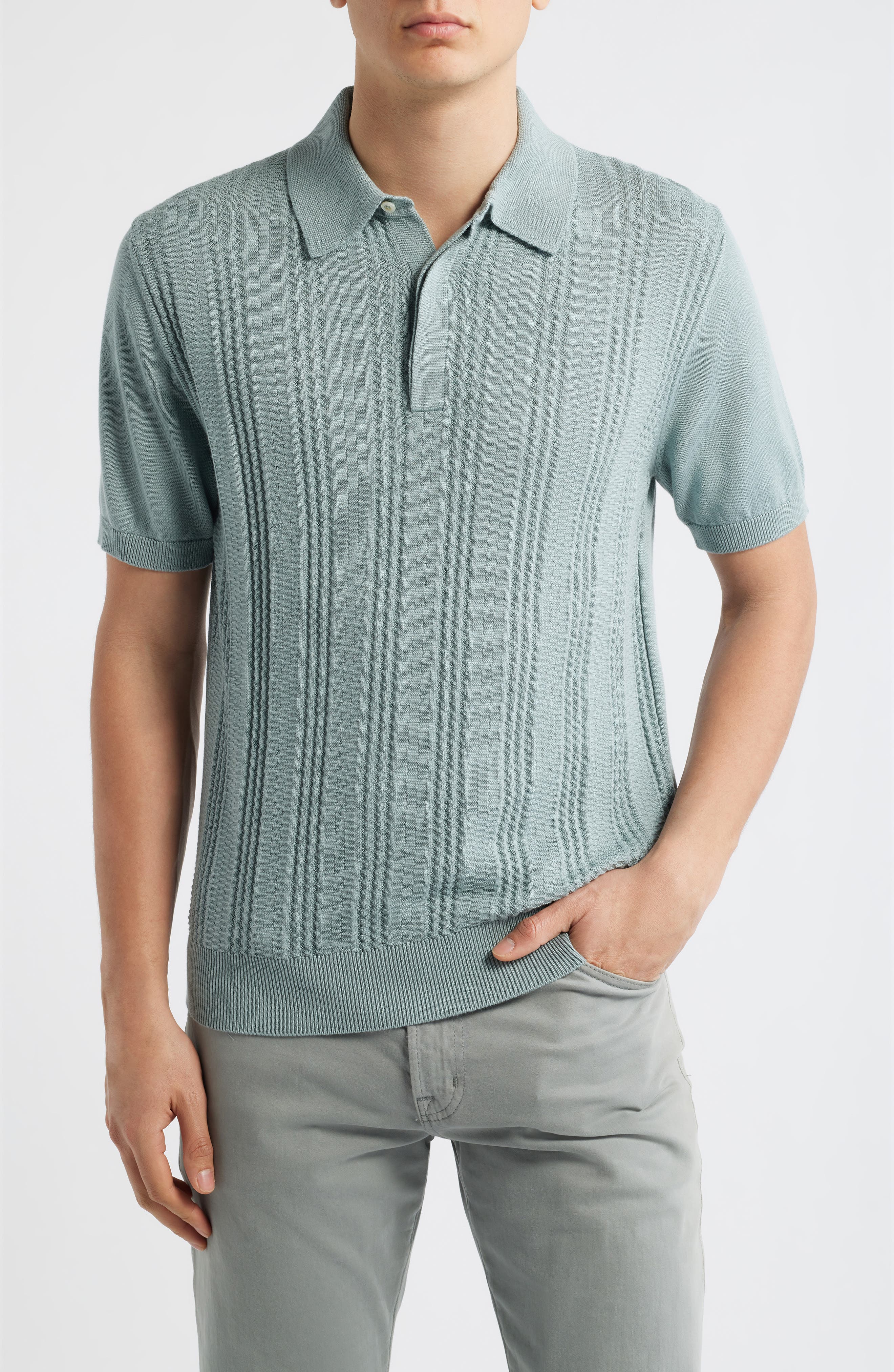 Ribbed Cotton Blend Polo Sweater