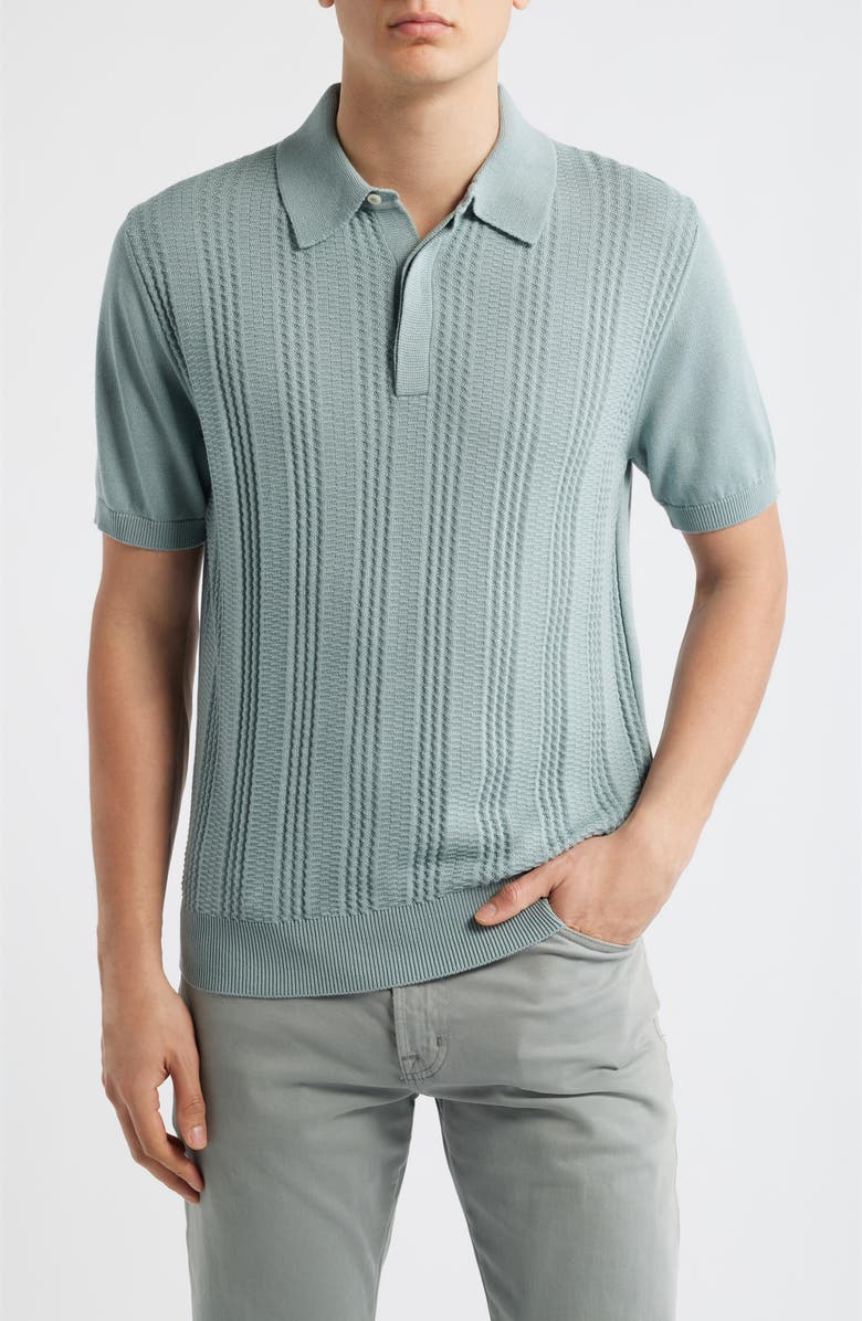 Canali Ribbed Cotton Blend Polo Sweater, Main, color, Green