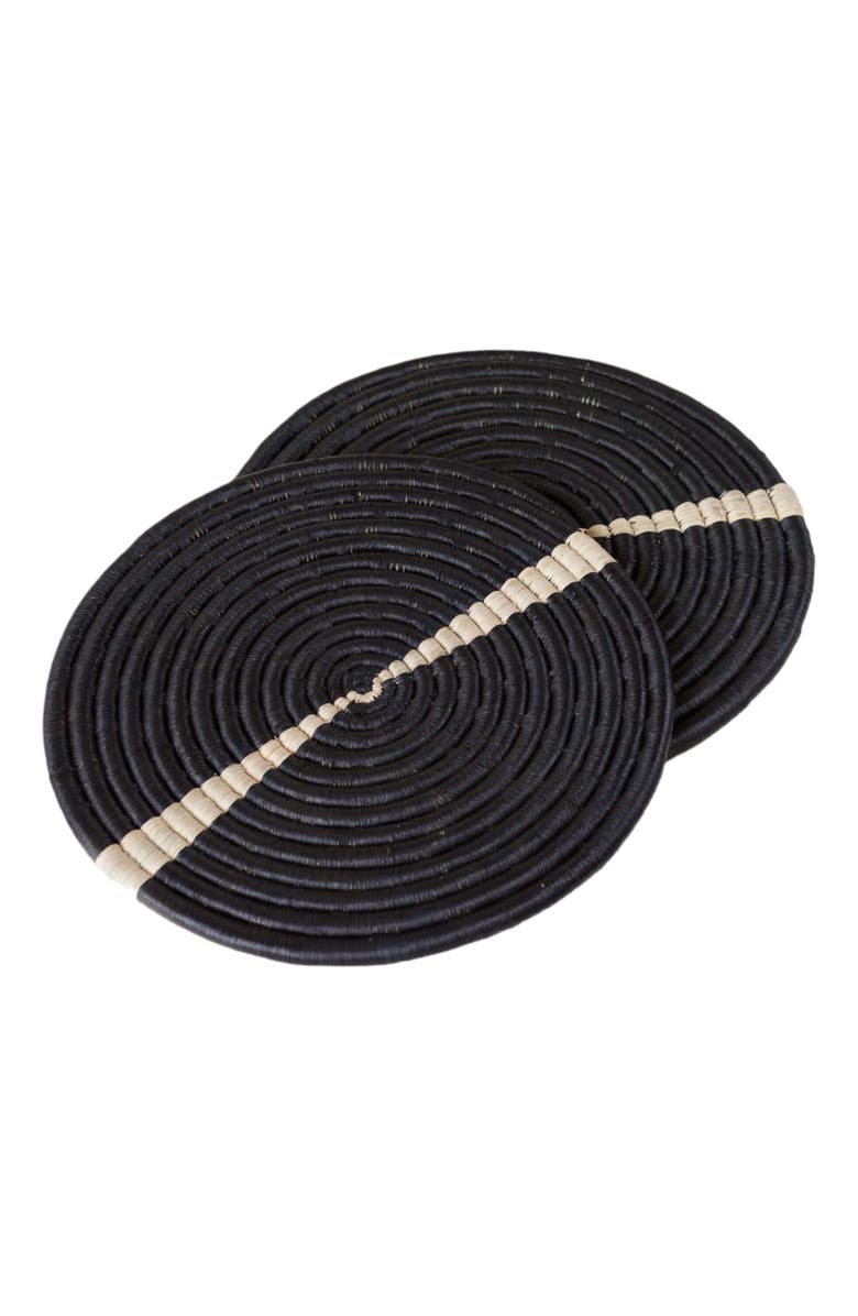 indego africa Natural & Black Split Raffia Placemat, Alternate, color, Natural And Black