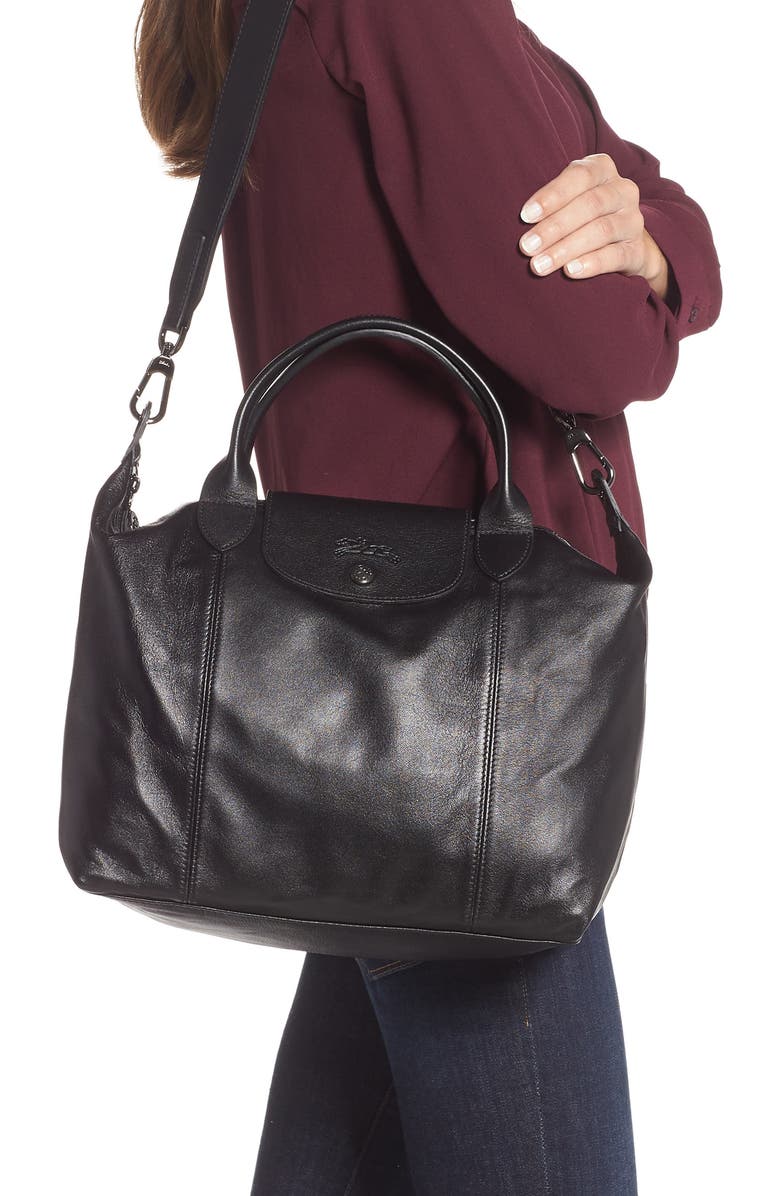 Longchamp Medium Le Pliage Cuir Leather Top Handle Tote, Alternate, color,
