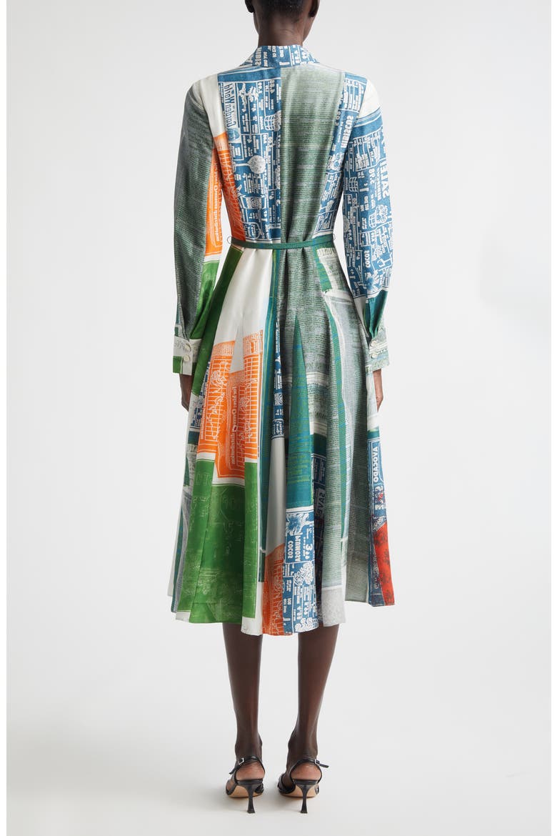 Collage Print Belted Long Sleeve Sandwashed Silk Shirtdress, Alternate, color, BLUE GREEN MULTI