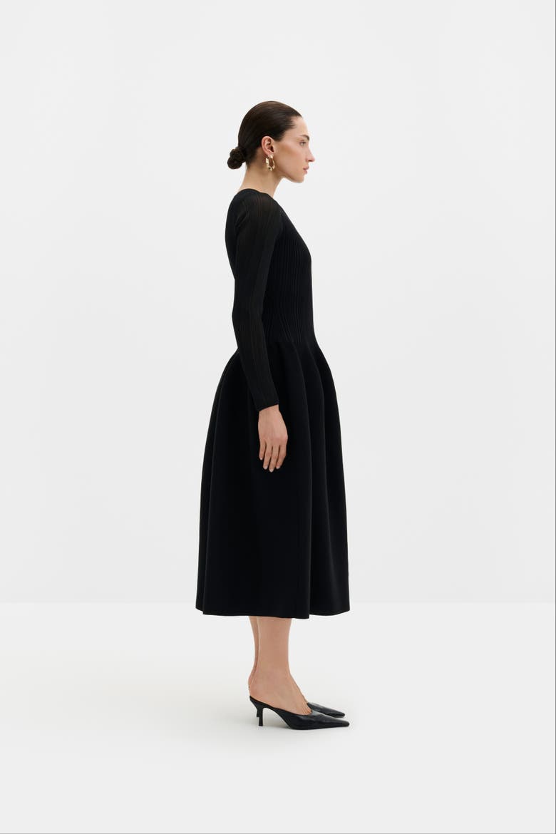 Elona Voluminous Knitted Midi Dress, Alternate, color, Black