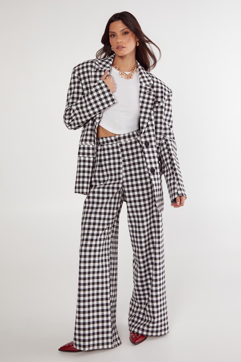 Gingham Tailored Blazer, Alternate, color, Mono