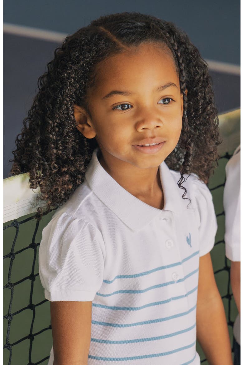 Kids' Organic Puff Sleeve Pique Polo Dress, Alternate, color, Bluebell Stripe
