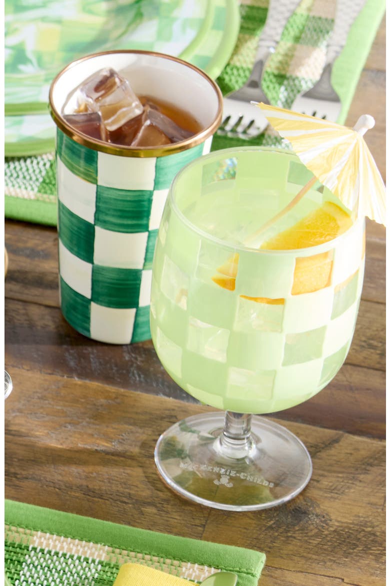 Set of 4 Green Check Acrylic Water Goblets, Alternate, color, GREEN