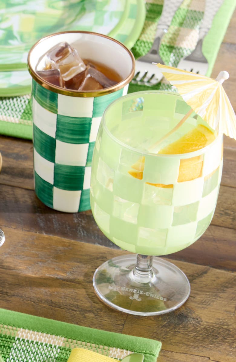 MACKENZIE CHILDS Set of 4 Green Check Acrylic Water Goblets, Alternate, color, Green