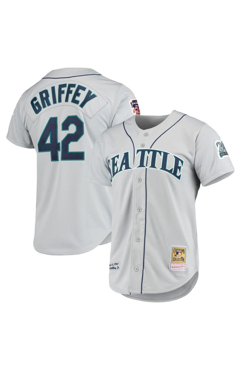 Mitchell & Ness Men's Mitchell & Ness Ken Griffey Jr. Gray Seattle Mariners 20th Anniversary Cooperstown Collection Authentic Jersey, Main, color,