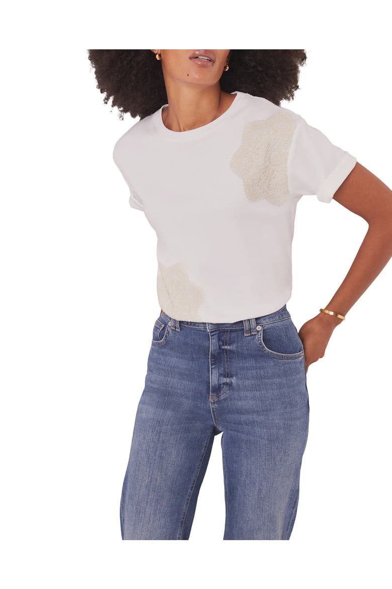 Cotton Crochet Detail T-Shirt, Main, color, Ivory