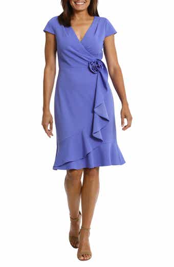 London Times Rosette Faux Wrap Flounce Dress