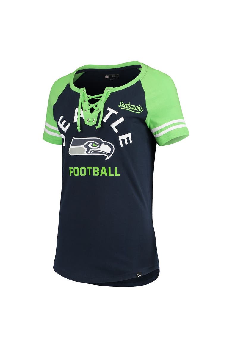 Women's New Era College Navy Seattle Seahawks Lace-Up Raglan T-Shirt, Alternate, color, Navy