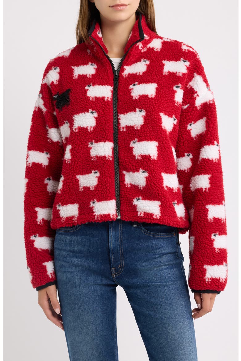 Sheep High-Pile Fleece Full Zip Sweatshirt, Alternate, color, RED