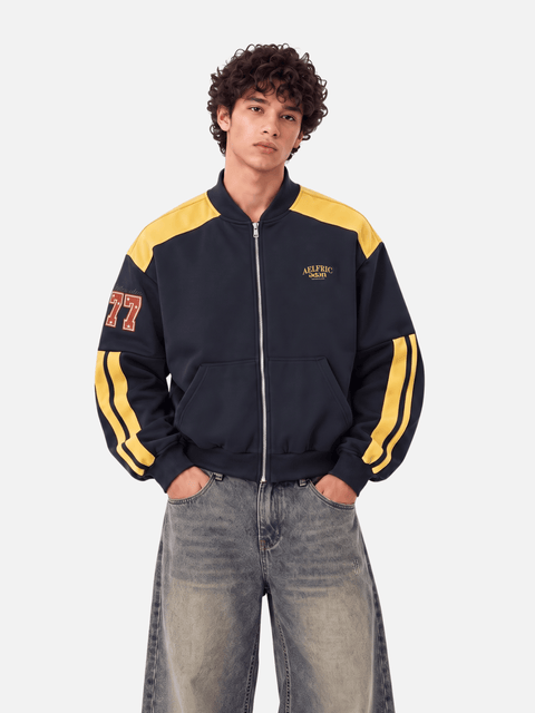 Colorblock Embroidered Zip-up Jacket