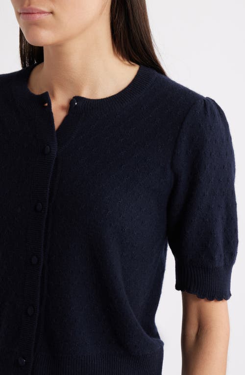 Frame The Cashmere Pointelle Puff Sleeve Cardigan In Blue
