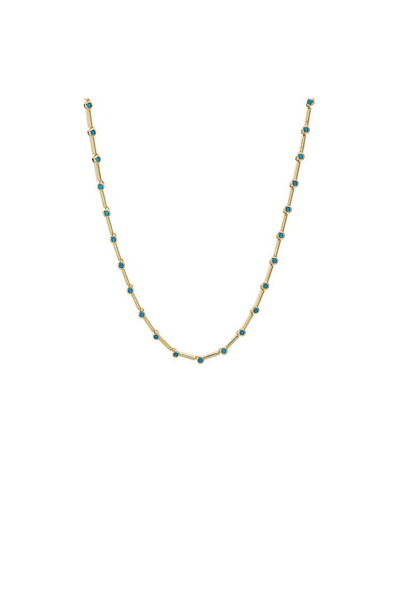 Colored CZ Stationed Bar Tennis Necklace, Main, color, Turquoise