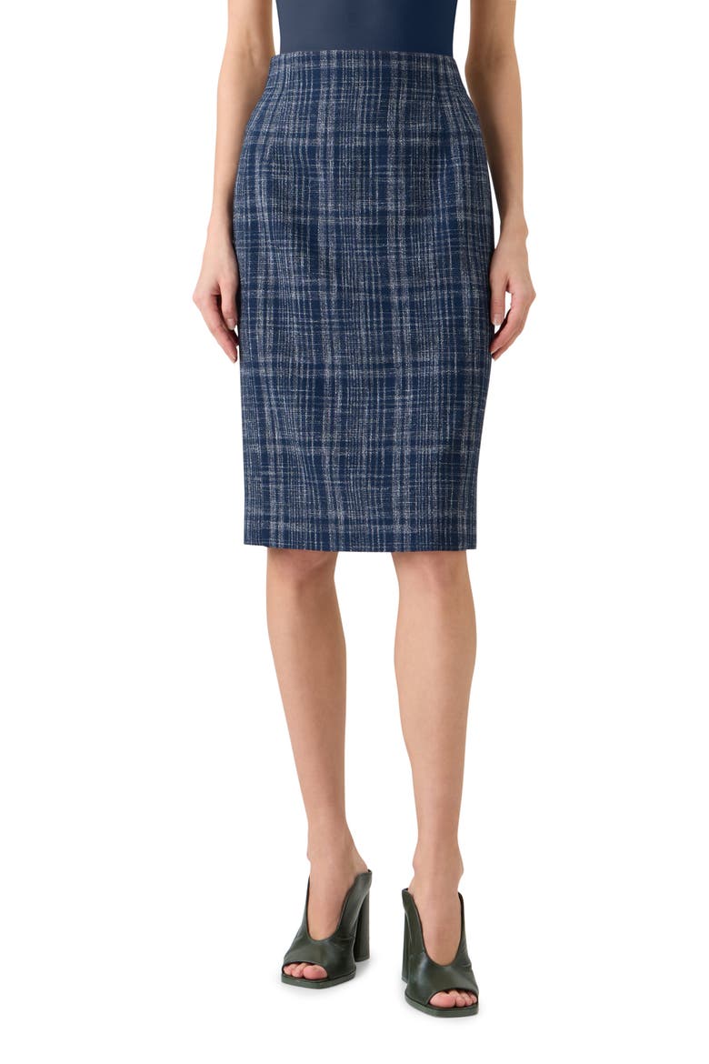 Plaid Wool Blend Tweed Pencil Skirt, Main, color, NAVY-ECRU