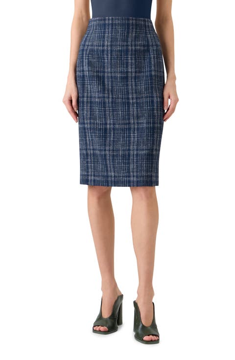 Plaid Wool Blend Tweed Pencil Skirt