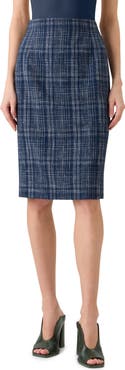 Akris Plaid Wool Blend Tweed Pencil Skirt
