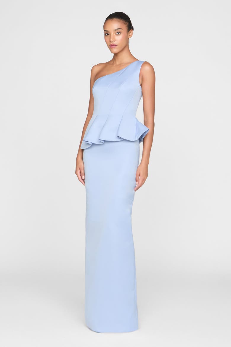 Zenobia Duchess Satin Gown, Alternate, color, Serenity Blue