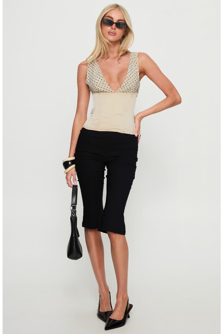 Briannah Mixed Media Corset Top, Alternate, color, CREAM POLKA