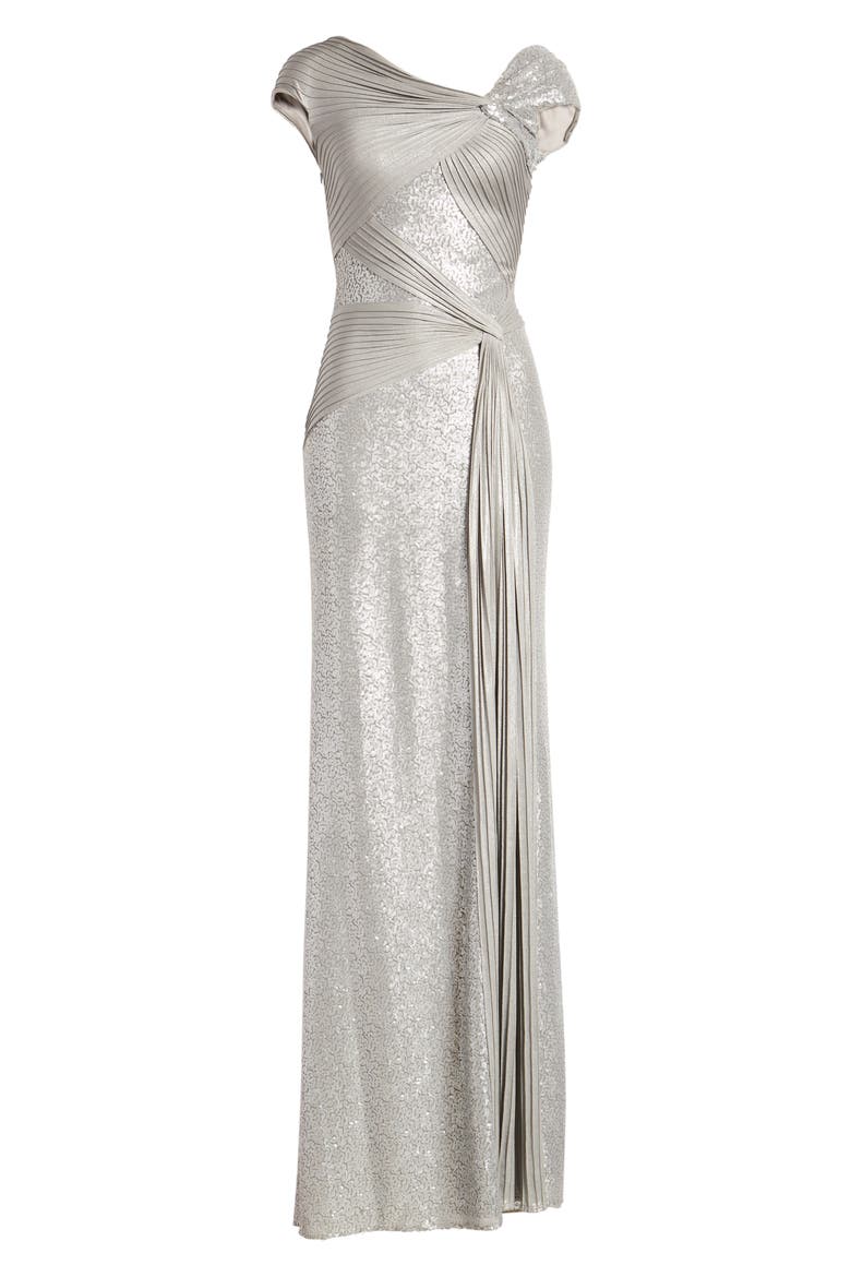 Pintuck Sequin Gown, Alternate, color, SILVER