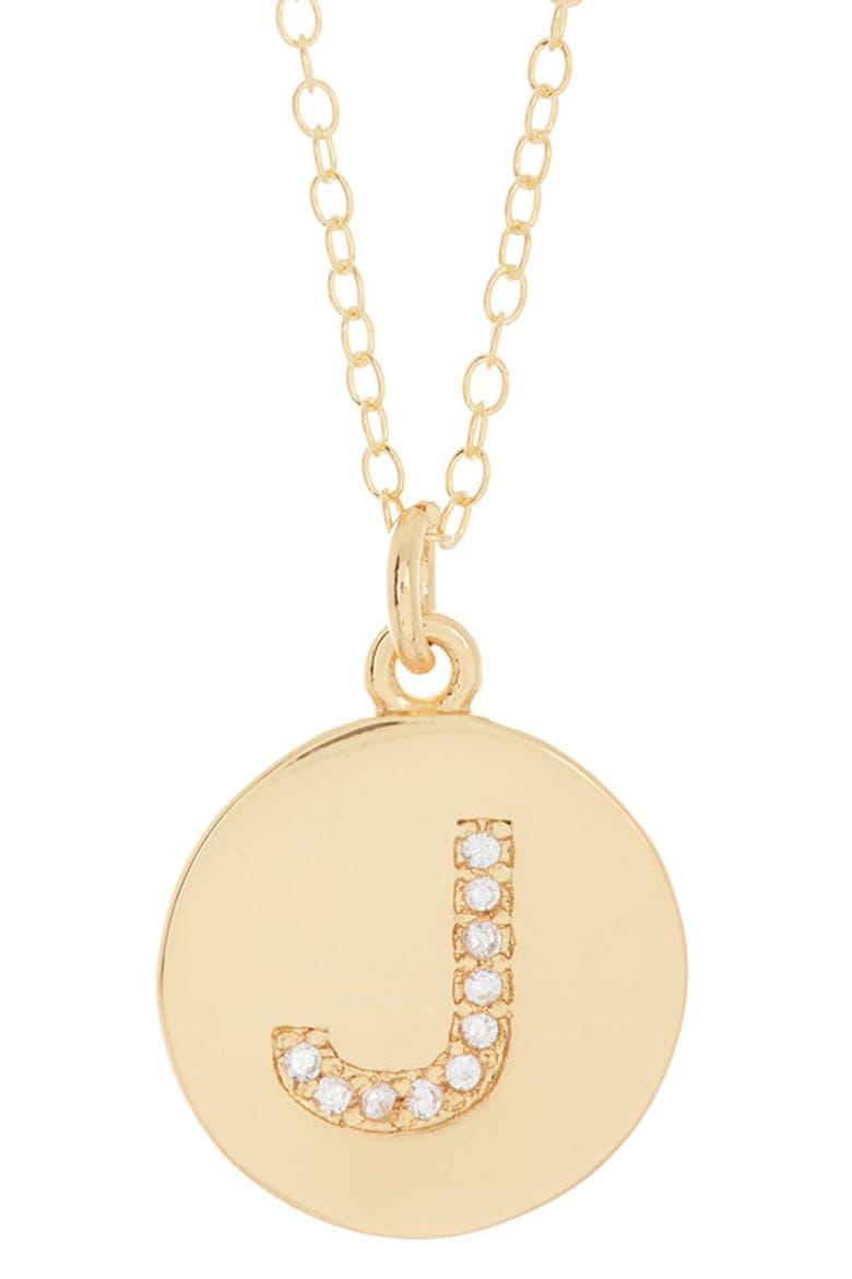 Water Resistant Cubic Zirconia Initial Disc Pendant Necklace, Main, color, GOLD - J