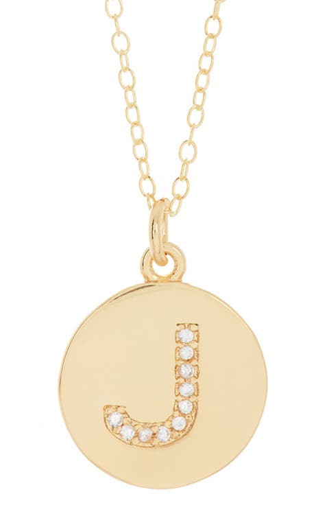 Water Resistant Cubic Zirconia Initial Disc Pendant Necklace