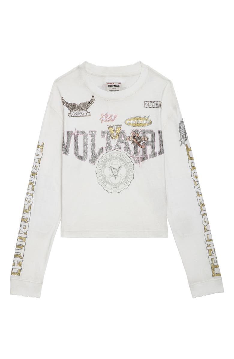 Zadig & Voltaire Rhinestone Logo Long Sleeve Cotton T-Shirt, Alternate, color,