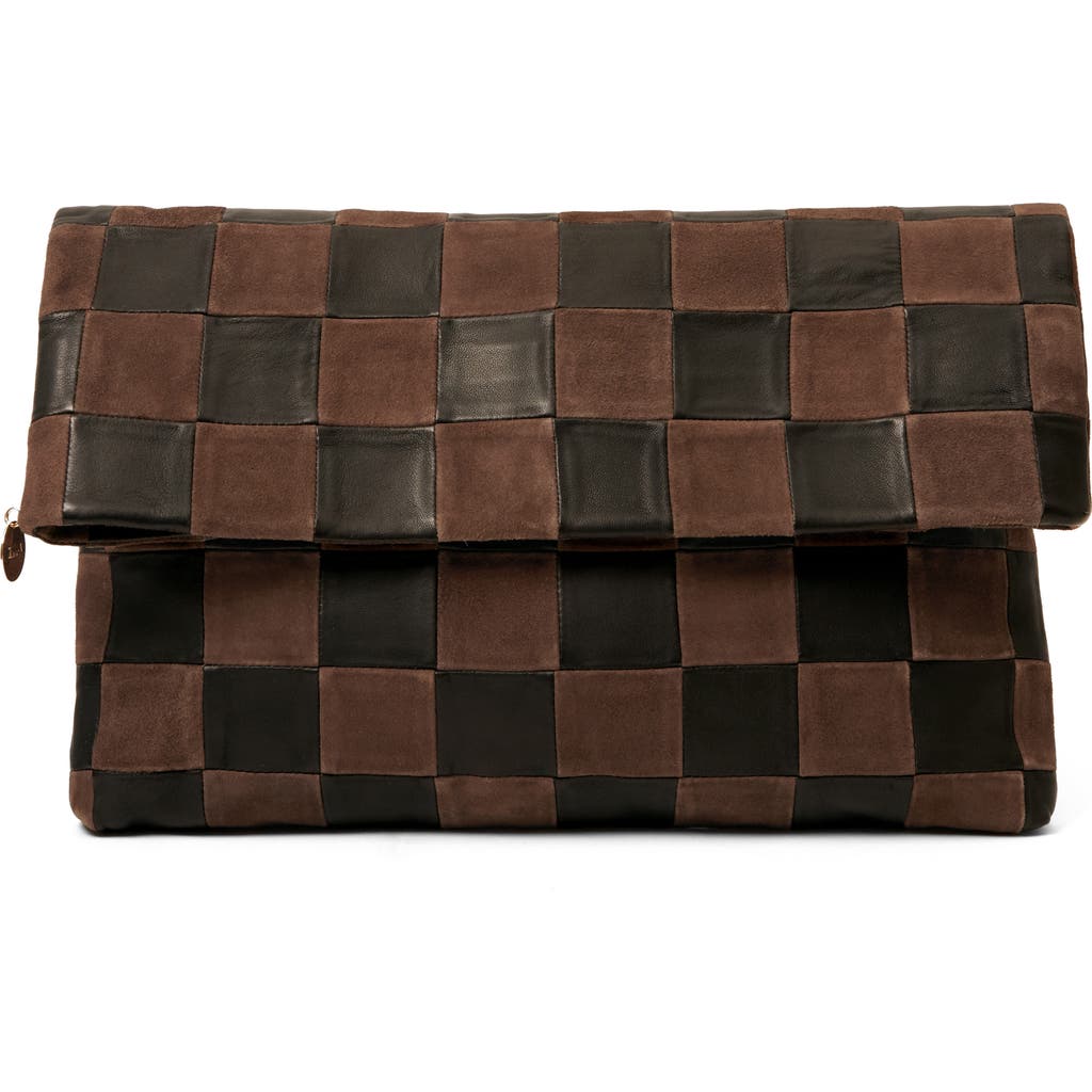 Clare V . Carryall Checkered Leather Clutch In Multi