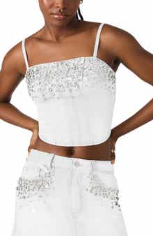 Steve Madden Eras Rhinestone Denim Crop Top