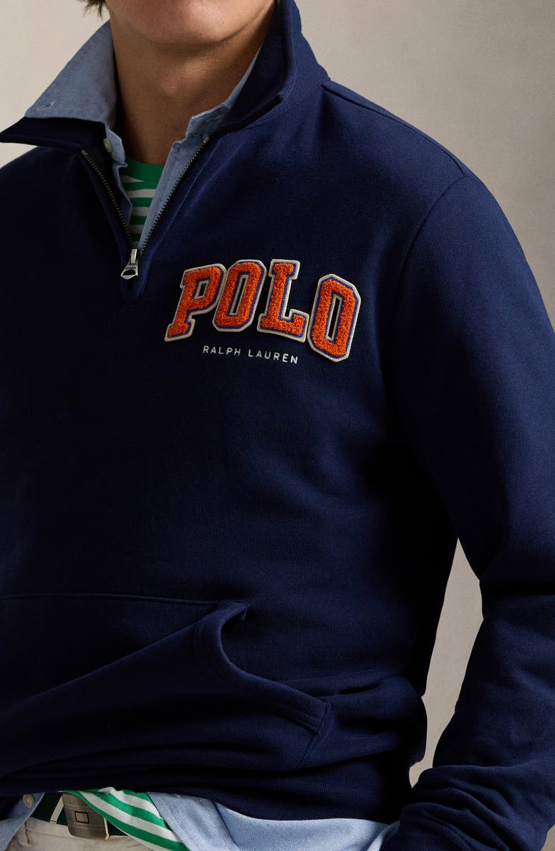 Polo Ralph Lauren Logo Appliqué Quarter Zip Fleece Pullover, Alternate, color, Cruise Navy
