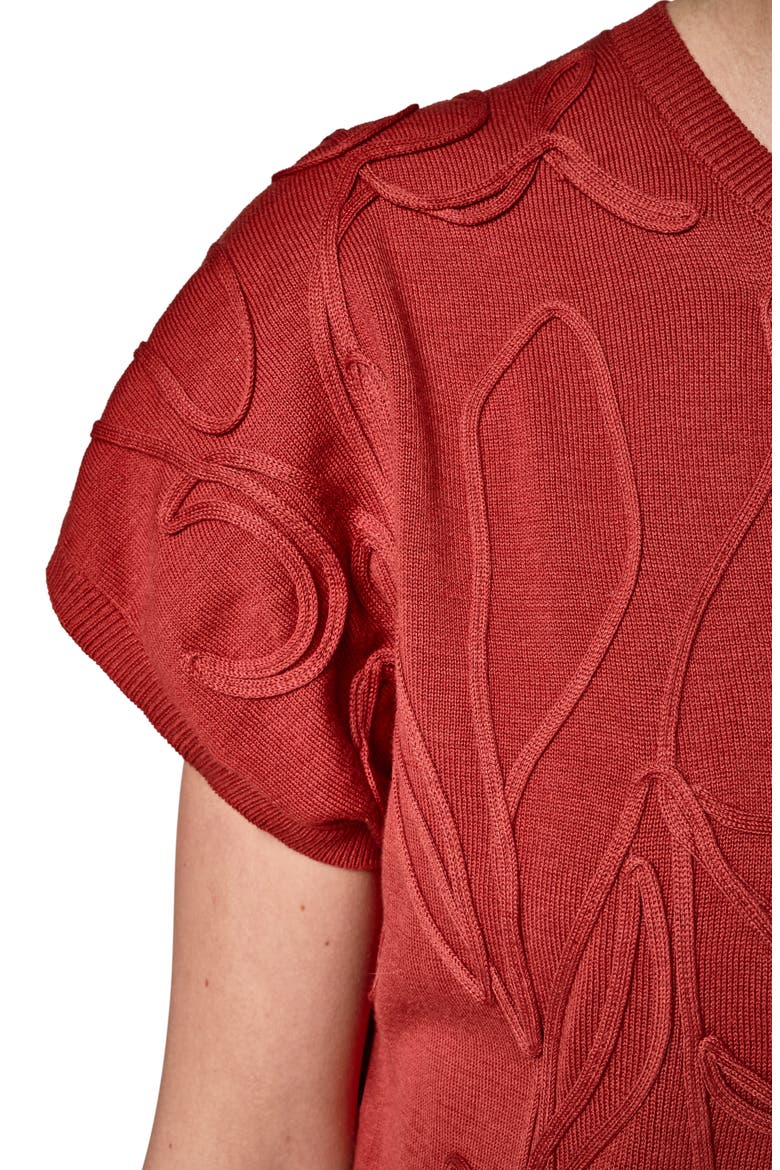 Embroidered Short Sleeve Cotton Sweater, Alternate, color, SUNBAKED