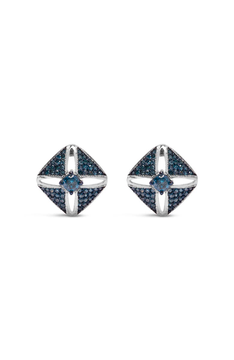 Haus of Brilliance Silver 1.0 Ct Blue Diamond Studded Rhombus Stud Earring, Main, color, White