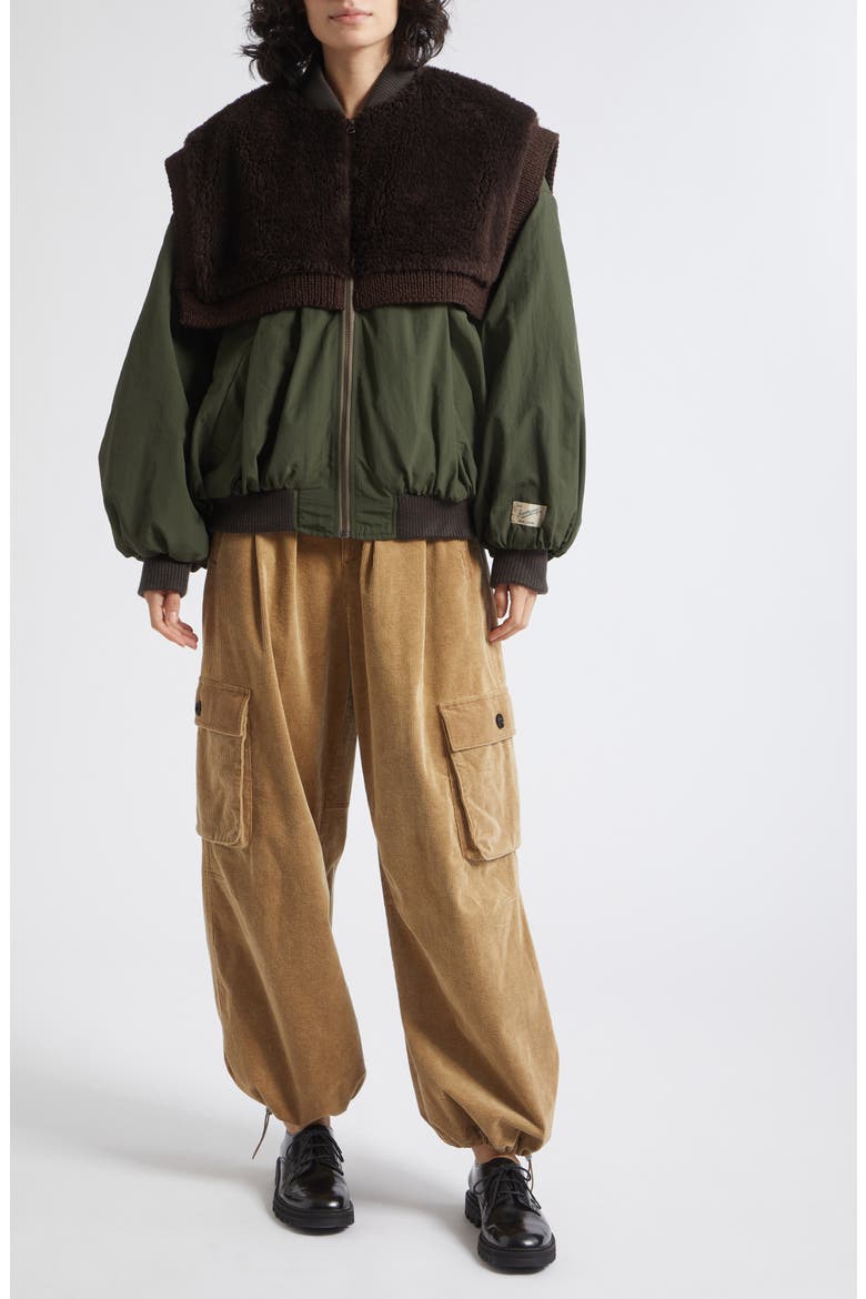 Marta Genuine Shearling Combo Bomber Jacket, Alternate, color, ARMY