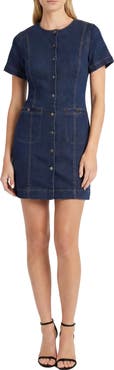 Maggy London Short Sleeve Button Front Denim Sheath Dress